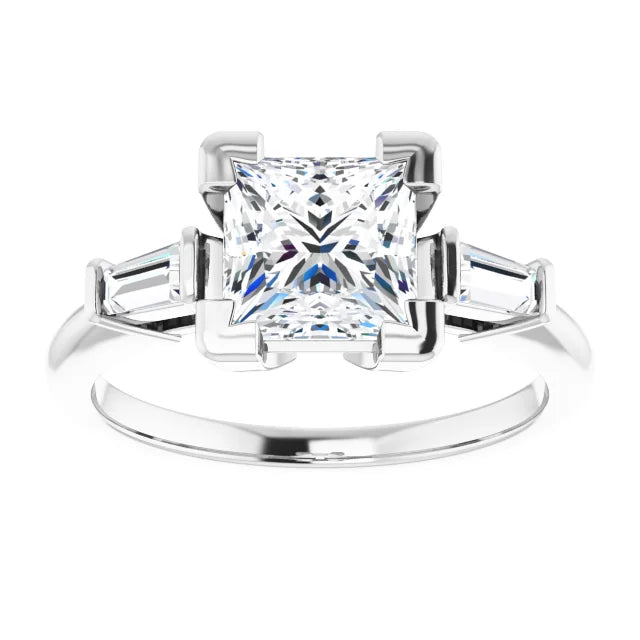 Princess White Gold Baguette Accent Moissanite Engagement Ring