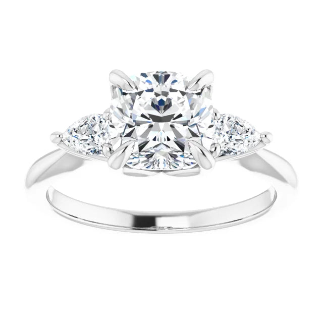 Cushion White Gold Tri Stone Moissanite Engagement Ring