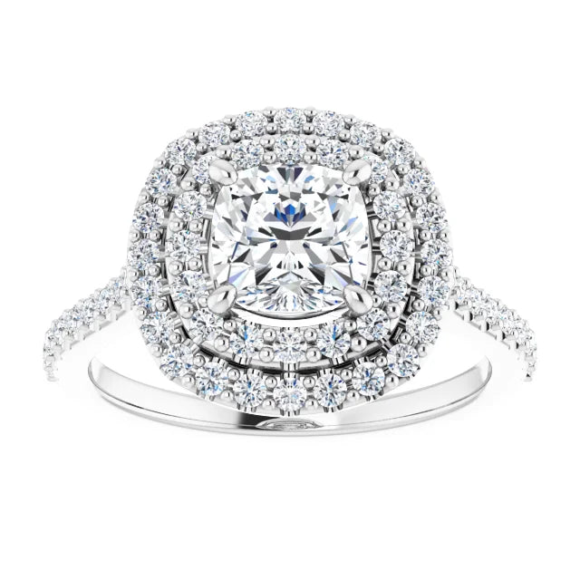 Cushion Double Halo White Gold Moissanite Engagement Ring
