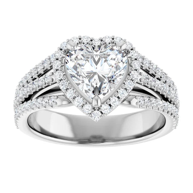 Heart White Gold Halo Split Pave Moissanite Engagement Ring