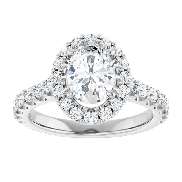 Oval White Gold Halo Moissanite Engagement Ring