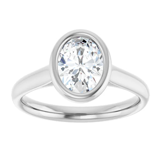 Oval Solitaire White Gold Bezel Moissanite Engagement Ring