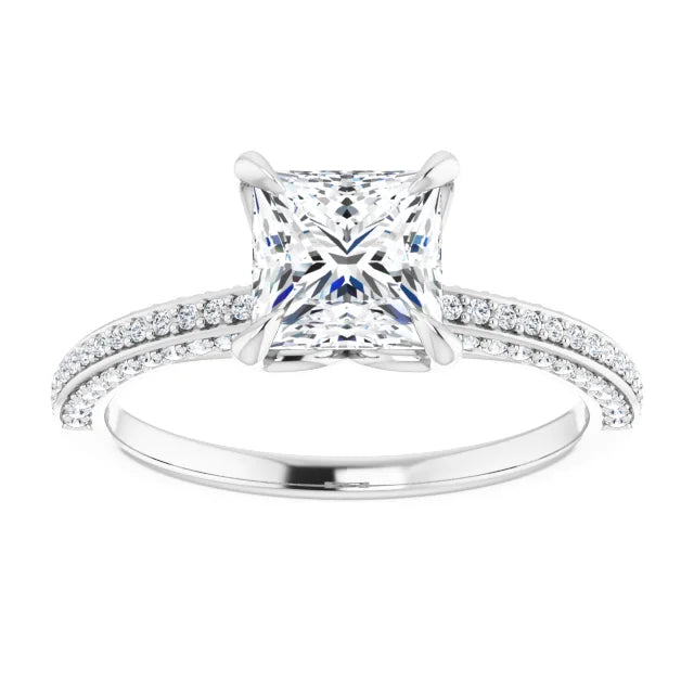 Princess White Gold Pave Moissanite Engagement Ring