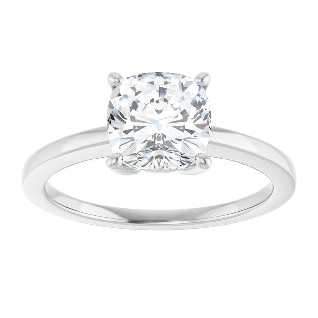 Cushion White Gold Solitaire Moissanite Engagement Ring