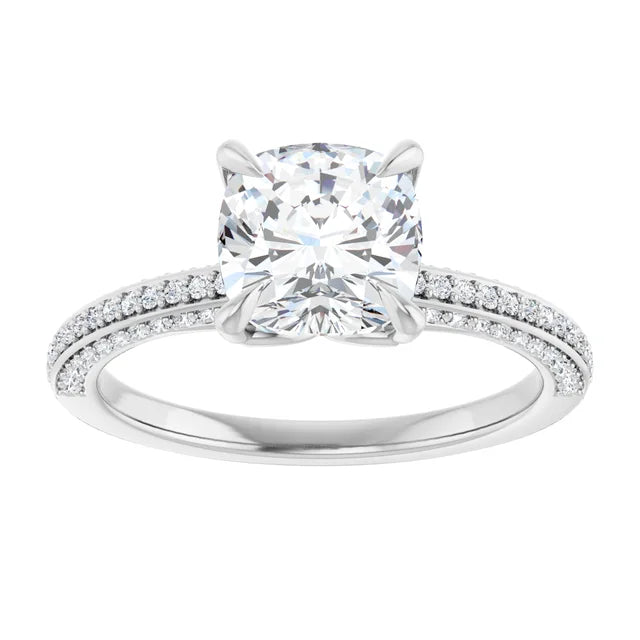 Cushion White Gold Pave Moissanite Engagement Ring