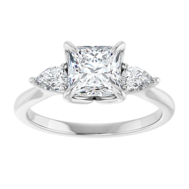 Princess White Gold Tri Stone Moissanite Engagement Ring