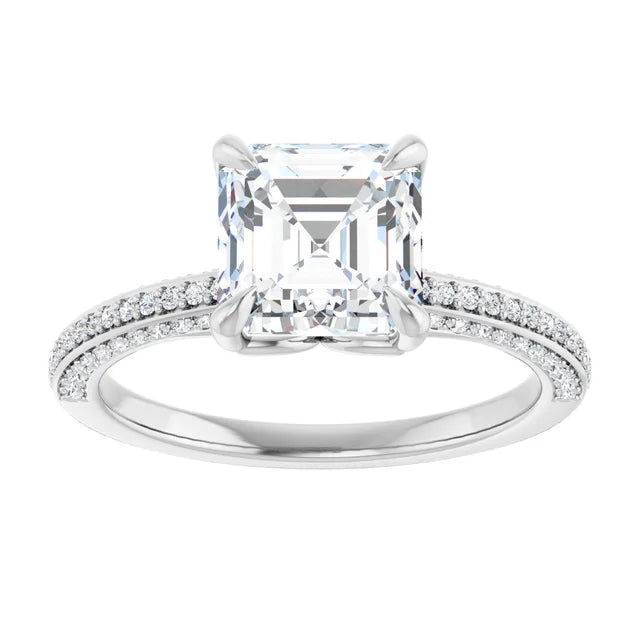 Asscher White Gold Pave Moissanite Engagement Ring