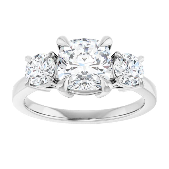 Cushion White Gold Tri Stone Moissanite Engagement Ring