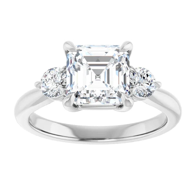 Asscher White Gold Tri Stone Moissanite Engagement Ring