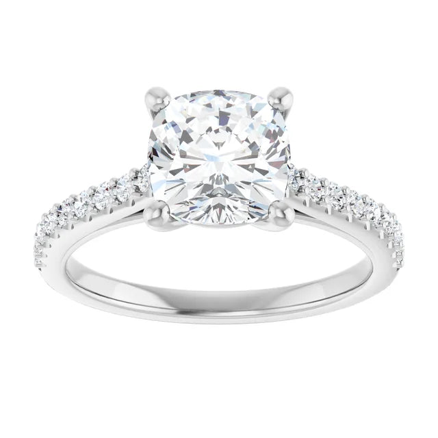 Cushion White Gold Pave Style Moissanite Engagement Ring