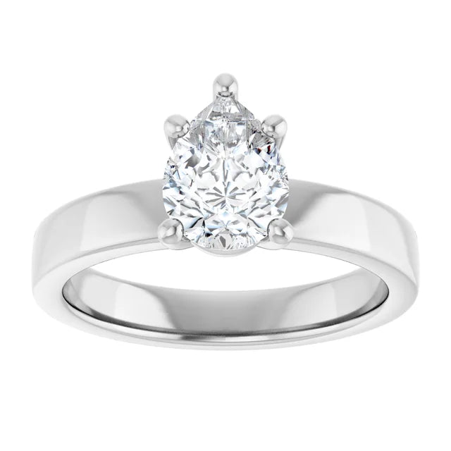 Pear White Gold Wide Band Solitaire Moissanite Engagement Ring