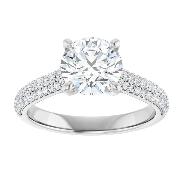 Round Brilliant White Gold Pave Moissanite Engagement Ring