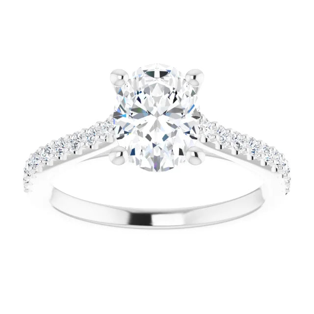 Oval White Gold Pave Style Moissanite Engagement Ring
