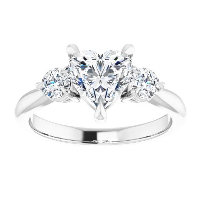 Heart White Gold Tri Stone Moissanite Engagement Ring