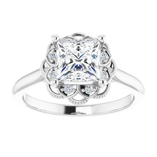 Princess White Gold Halo Moissanite Engagement Ring