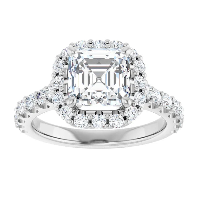 Asscher White Gold Halo Moissanite Engagement Ring