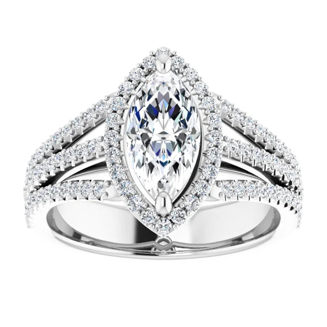 Marquise White Gold Halo Split Pave Moissanite Engagement Ring