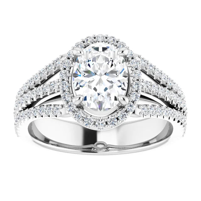 Oval White Gold Halo Split Pave Moissanite Engagement Ring