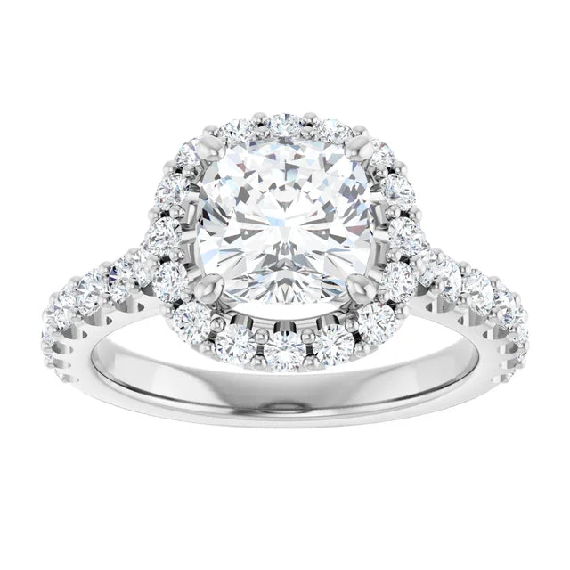Cushion White Gold Halo Moissanite Engagement Ring