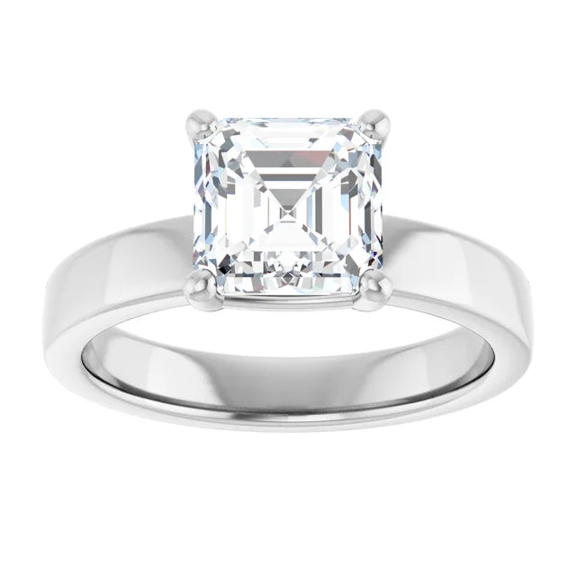 Asscher White Gold Wide Band Solitaire Moissanite Engagement Ring