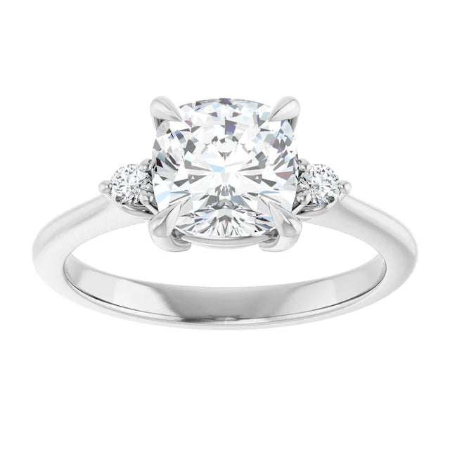 Cushion White Gold Accent Moissanite Engagement Ring
