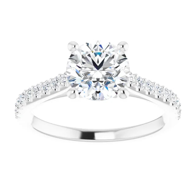 Round Brilliant White Gold Pave Style Moissanite Engagement Ring