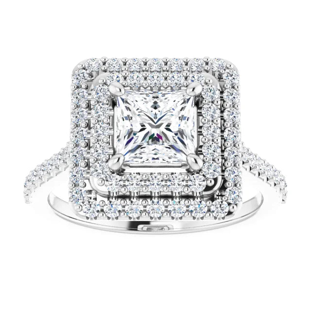 Princess Double Halo White Gold Moissanite Engagement Ring