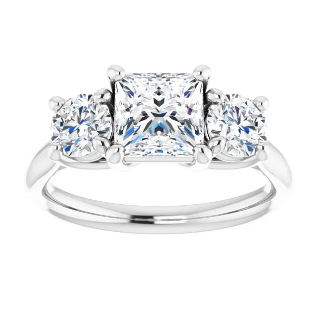 Princess White Gold Tri Stone Moissanite Engagement Ring