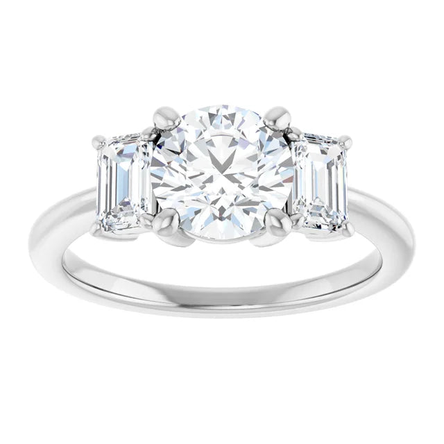 Round Brilliant White Gold Tri Stone Moissanite Engagement Ring