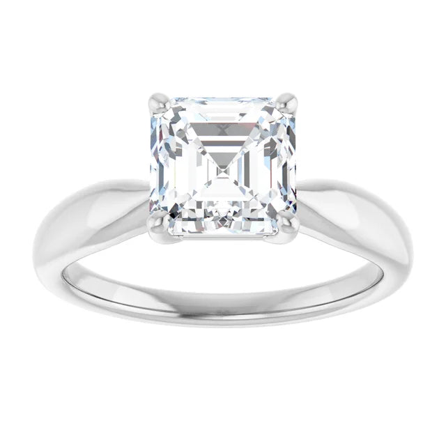Asscher White Gold Solitaire Moissanite Engagement Ring