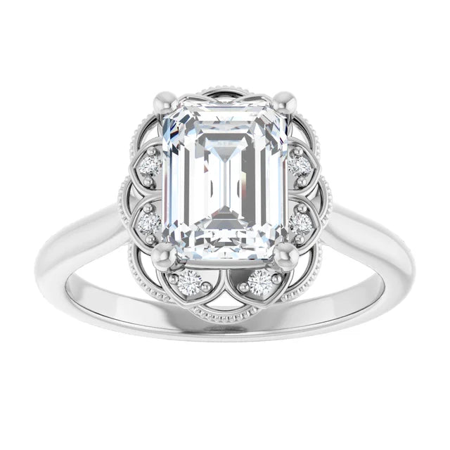 Emerald White Gold Halo Moissanite Engagement Ring