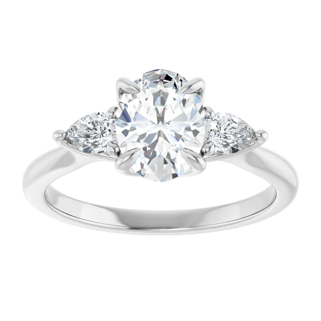 Oval White Gold Tri Stone Moissanite Engagement Ring