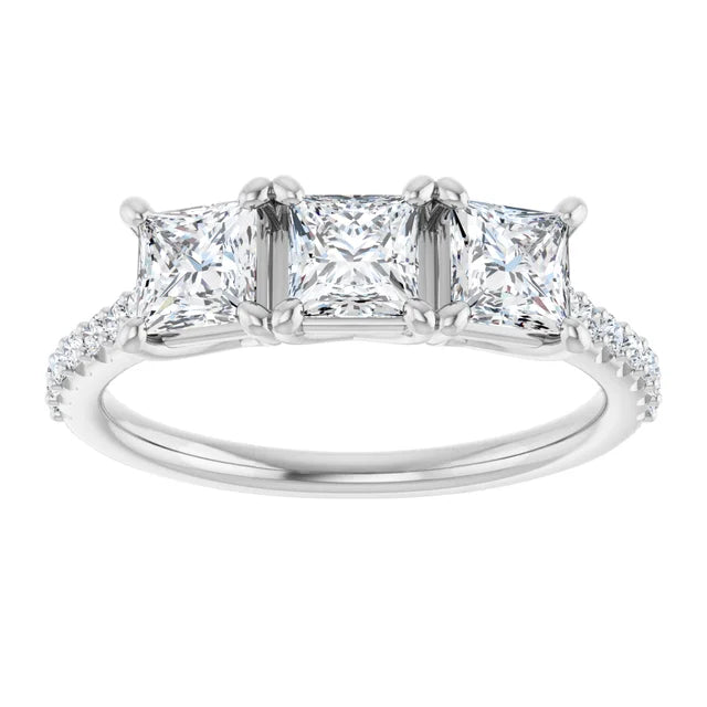 Princess Tri -Stone Style Engagement Ring