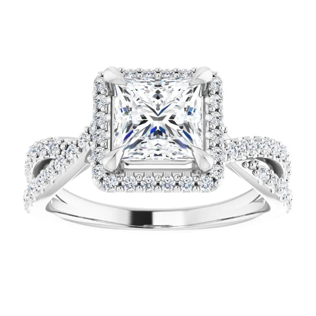 Princess Twist Halo Style Engagement Ring