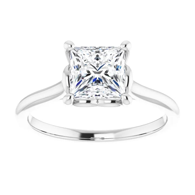 Princess White Gold Four Claw Solitaire Moissanite Engagement Ring