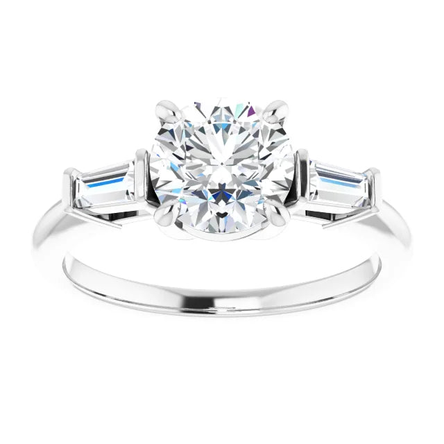 Round Brilliant White Gold Baguette Accent Moissanite Engagement Ring