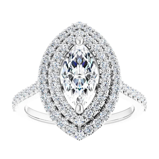 Marquise Double Halo White Gold Moissanite Engagement Ring