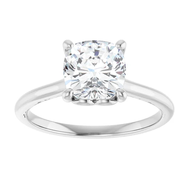 Cushion White Gold Four Claw Solitaire Moissanite Engagement Ring