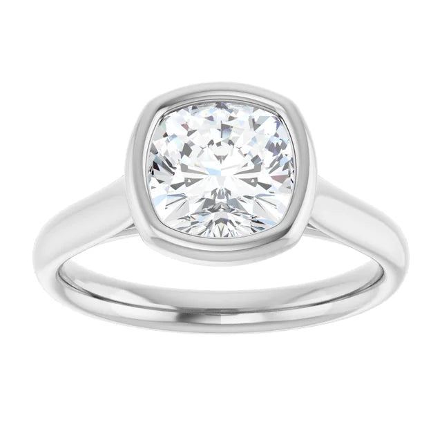 Cushion White Gold Bezel Solitaire Moissanite Engagement Ring