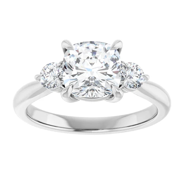 Cushion White Gold Tri Stone Moissanite Engagement Ring