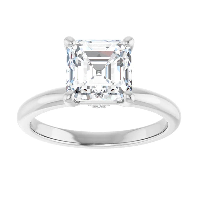 Asscher White Gold Solitaire Moissanite Engagement Ring