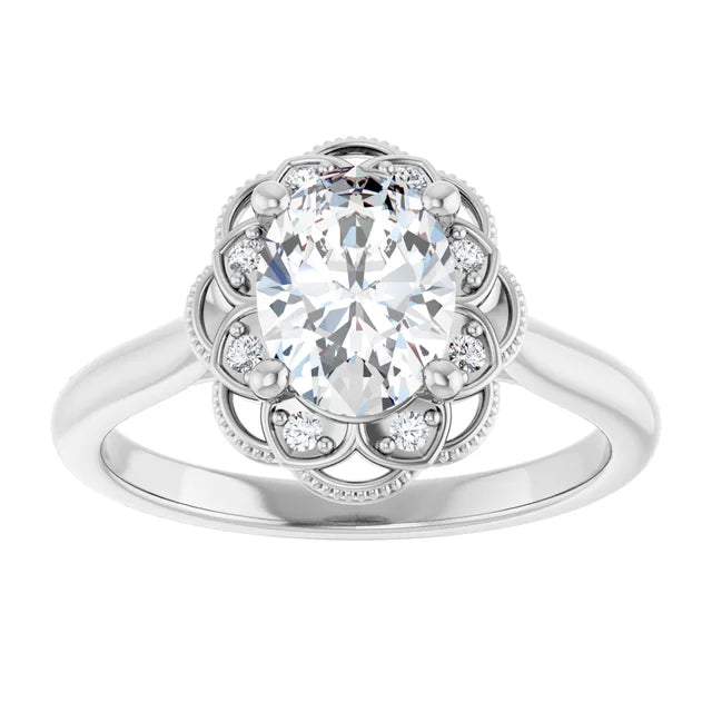Oval White Gold Halo Moissanite Engagement Ring