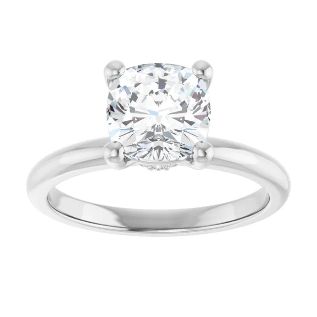 Cushion Low Hidden Halo Solitaire Engagement Ring