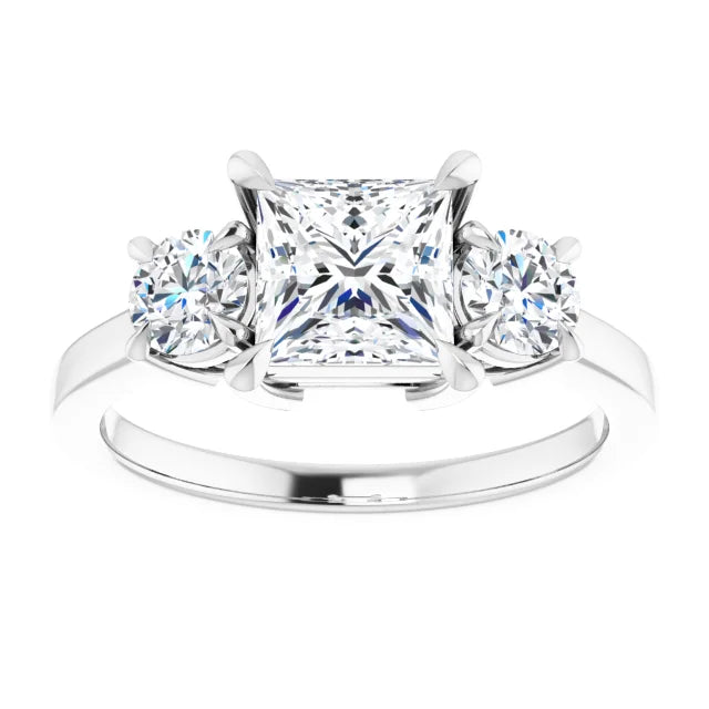 Princess White Gold Tri Stone Moissanite Engagement Ring