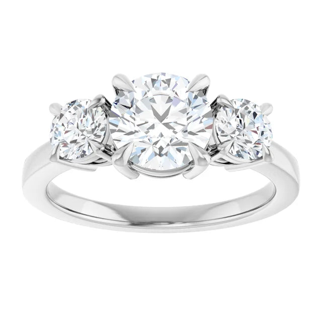 Round Brilliant White Gold Tri Stone Moissanite Engagement Ring