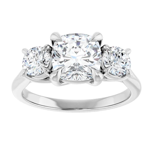Cushion White Gold Tri Stone Moissanite Engagement Ring