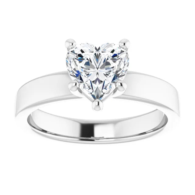 Heart White Gold Wide Band Solitaire Moissanite Engagement Ring