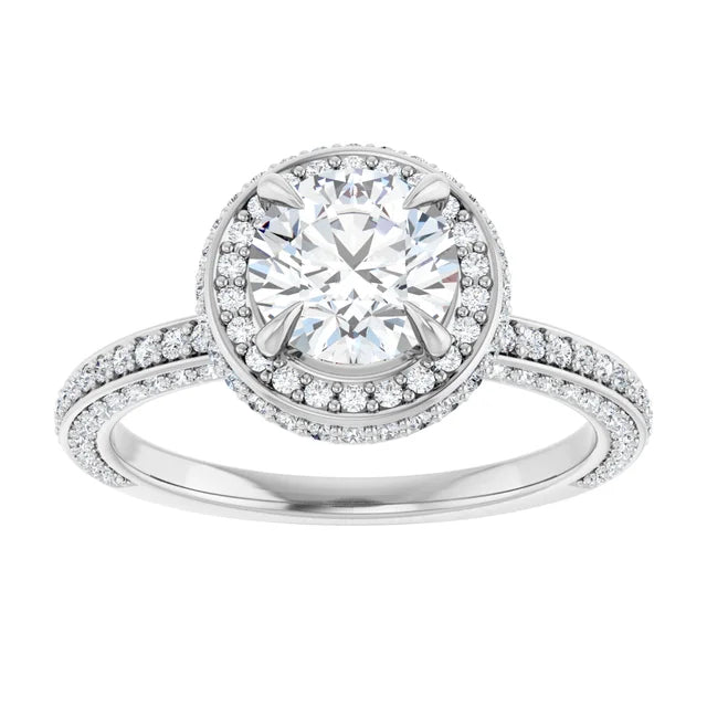Round Brilliant White Gold Halo Pave Style Moissanite Engagement Ring