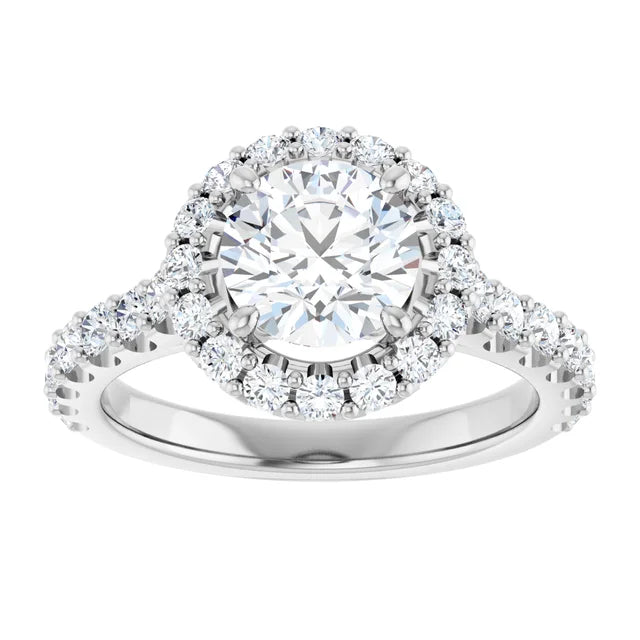 Round Brilliant White Gold Halo Moissanite Engagement Ring