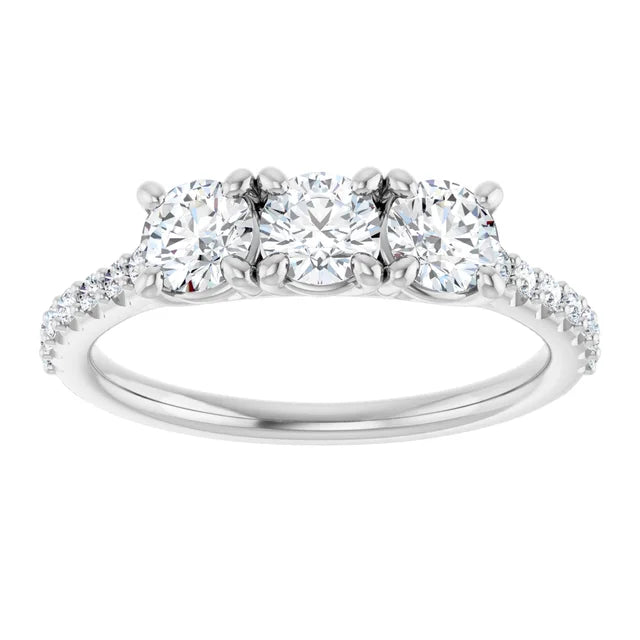 Round Brilliant White Gold Tri Stone Moissanite Engagement Ring